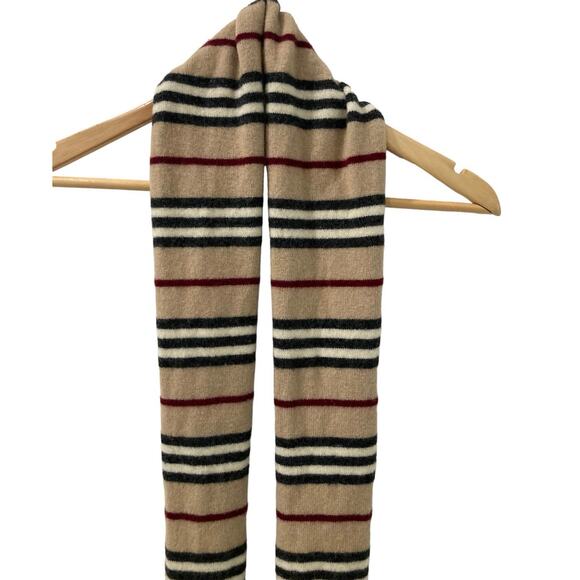 Burberry Lambswool Stripe Scarf Camel Made in England (damaged) - Picture 1 of 9